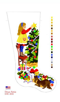 CHS2033 Girl Trimming Tree Stocking 23" x 10" 18 Mesh Deux Amis