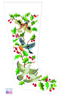 CHS1926 Gamebirds And Holly Stocking 23" x 10" 13 Mesh Deux Amis