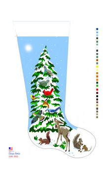 CHS2523 Birds Deer Squirrel Chipmunk  Stocking 23" x 10" 18 Mesh Deux Amis