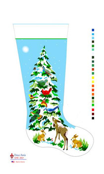 CHS2522 Birds, Deer, Rabbit, Tree Stocking 23" x 10" 13 Mesh Deux Amis