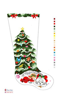 CHS2331-G Girl And Dog Under Tree Stocking 23" x 10" 18 Mesh Deux Amis