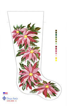 CHS2656-P Pink Poinsettia's Stocking 23" x 10" 18 Mesh Deux Amis