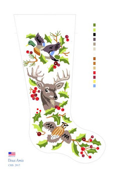 CHS2917 Hunter And Holly Stocking 23" x 10" 18 Mesh Deux Amis
