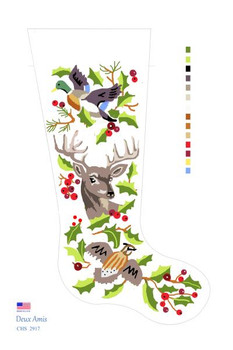 CHS2917 Hunter And Holly Stocking 23" x 10" 13 Mesh Deux Amis