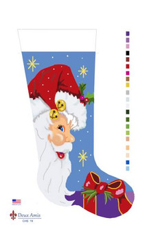 CHS19 Santa Profile Stocking  23" x 10" 18 Mesh Deux Amis