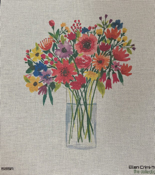 ECT585A Vase w/colorful flowers 18 Mesh Ellen Crimi-Trent