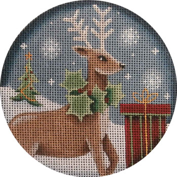 1045e Folk reindeer  4" Round 13 Mesh Rebecca Wood Designs!