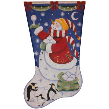 1393c Christmas Penguins Stocking 11" x 19" 18 Mesh Rebecca Wood Designs!