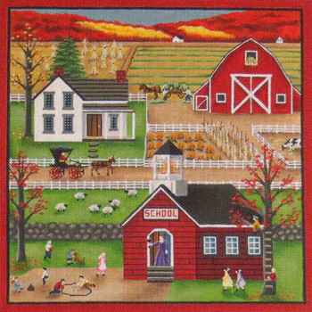 430b Autumn scene 13" x 13" 18 Mesh Rebecca Wood Designs!