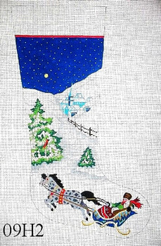 Stocking 09H2 Couple in Sleigh/ Village Night Snow Scene ‐ 14" x 23" 13 Mesh MM Designs 