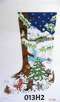 Stocking 013H2 Forest Animals Dancing/ Night Snow Scene ‐ 14" x 23" 13 Mesh MM Designs 