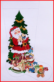 CS-254 Santa holding bear w/toy bag and large tree 18 Mesh 23" TALL Strictly Christmas!