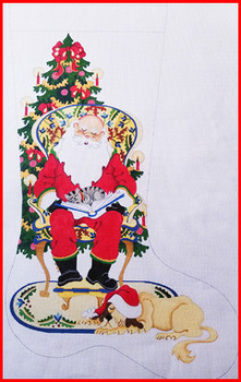 CS-201C Santa in gold chair w/cat & dog - all asleep 18 Mesh 23" TALL Strictly Christmas!