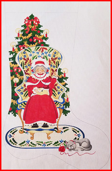 CS-202 Ms. Claus in gold chair w/cat - needlepointing 18 Mesh 23" TALL Strictly Christmas!