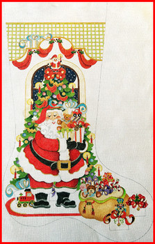 CS-251 Santa holding gifts  tree w/a bag of toys 18 Mesh Stocking 23" Tall Strictly Christmas!