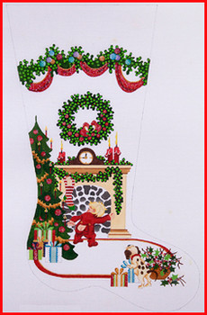 CS-282HG Where is Santa? Boy looking up fireplace  tree heavy garland 18 Mesh 23" TALL Strictly Christmas!