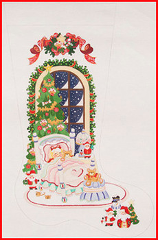 CS-304 Girl in bed w/bear sugarplum tree window 18 Mesh Strictly Christmas!