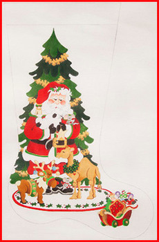 CS-334 Santa holding lamb animals sleigh reindeer & camel 18 Mesh Stocking 23" Tall Strictly Christmas!