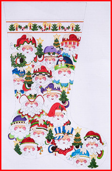 CS-343 Multi Santa faces (15) 18 Mesh Stocking 23" Tall Strictly Christmas!