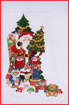 CS-330 Santa w/multi bears, trees & flag 18 Mesh Stocking  23" Tall Strictly Christmas!