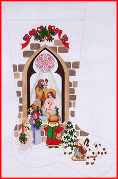 CS-352 Girl @ nativity 18 Mesh Stocking  23" Tall Strictly Christmas!