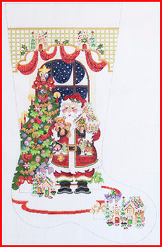 CS-385 Santa  gingerbread houses 18 Mesh Stocking  23'Tall Strictly Christmas !