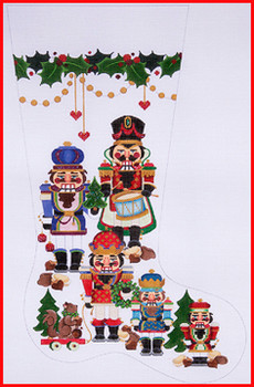 CS-523 Five nutcrackers w/squirrels on rollers 18 Mesh Stocking 23" Tall Strictly Christmas!