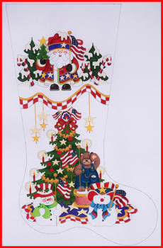 CS-358 Deep cuff Patriotic Santa 18 Mesh Stocking  23'Tall Strictly Christmas!