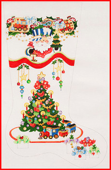 CS-511 Christmas tree w/train  w/Santa head 18 Mesh Stocking 23" Tall Strictly Christmas!