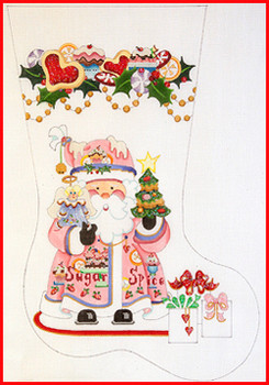CS-1163 Santa  holding tree & angel 18 Mesh Stocking MID-SIZE 18" tall Strictly Christmas!