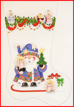 CS-1157 Santa; garland w/angels 18 Mesh Stocking MID-SIZE 18" tall Strictly Christmas!