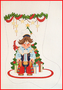CS-1151 Cowboy in front of tree w/packages - garland w/hanging stars  18 Mesh Stocking MID-SIZE 18" tall Strictly Christmas!