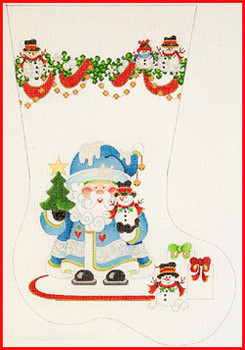 CS-1144 Santa; garland w/snowmen 18 Mesh Stocking MID-SIZE 18" tall Strictly Christmas!