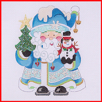 COSA-08 Tree & snowman - icy blue coat w/snowflakes  5 1/2" to 6" tall 18 Mesh SQUATTY SANTA Strictly Christmas