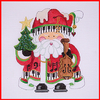 COSA-12 Tree & violin - red coat w/keyboard border 5 1/2" to 6" tall 18 Mesh SQUATTY SANTA Strictly Christmas