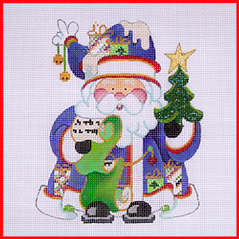 COSA-22 Tree  & list - purple coat w/packages 5 1/2" to 6" tall 18 Mesh SQUATTY SANTA Strictly Christmas