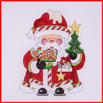 COSA-26 Tree & basket of cookies - red coat  5 1/2" to 6" tall 18 Mesh SQUATTY SANTA Strictly Christmas