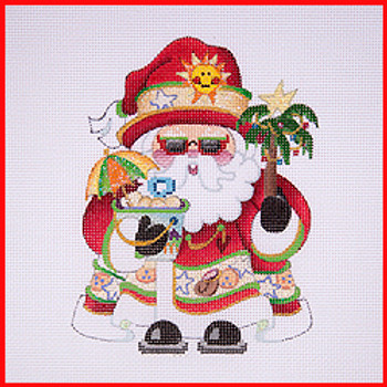 COSA-28 Palm tree & sand pail - red coat w/sand & shell band 5 1/2" to 6" tall 18 Mesh SQUATTY SANTA Strictly Christmas