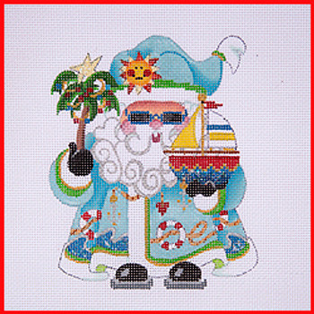 COSA-29 Palm tree & sailboat - blue coat w/lifebuoy & rope 5 1/2" to 6" tall 18 Mesh SQUATTY SANTA Strictly Christmas