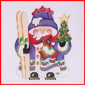 COSA-51 Tree & skis - purple coat 5 1/2" to 6" tall 18 Mesh SQUATTY SANTA Strictly Christmas