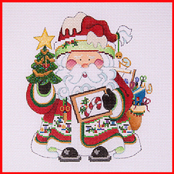 COSA-58 Tree - red coat -Stitching Santa 5 1/2" to 6" tall 18 Mesh SQUATTY SANTA Strictly Christmas