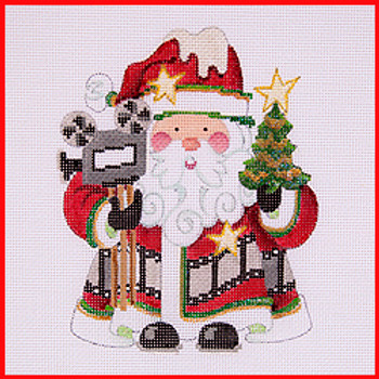 COSA-70 Tree and camera - red coat w/filmstrip band 5 1/2" to 6" tall 18 Mesh SQUATTY SANTA Strictly Christmas