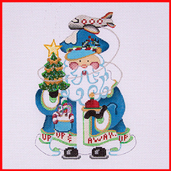 COSA-78 Tree & & airplane - blue coat - Pilot Santa 5 1/2" to 6" tall 18 Mesh SQUATTY SANTA Strictly Christmas