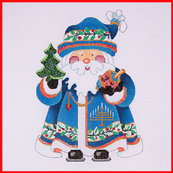 COSA-43 Tree & dreidel - blue coat w/branches and menorah 6" to 7 1/2" tall 18 Mesh SQUATTY SANTA Strictly Christmas