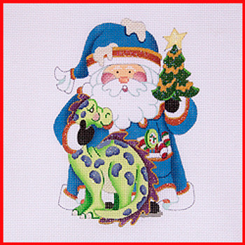 COSA-52 Tree & lime green dinosaur - blue coat 6" to 7 1/2" tall 18 Mesh SQUATTY SANTA Strictly Christmas