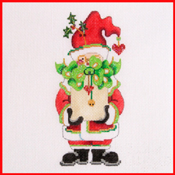 COKR-08 Kringle holding a large gift 6 1/4" x 3" 18 Mesh KRINGLE SANTA Strictly Christmas