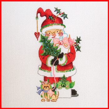 COKR-09 Tree and gift w/small dressed dog 6 1/2" x 3 1/4" 18 Mesh KRINGLE SANTA Strictly Christmas