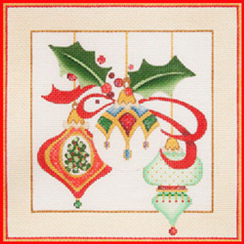 CHP-24 Three ornaments 8" x 8" 18 Mesh Strictly Christmas