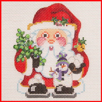 CORS-05 Santa w/snowman holding snowballs & tree  4" x 3" 18 Mesh Strictly Christmas