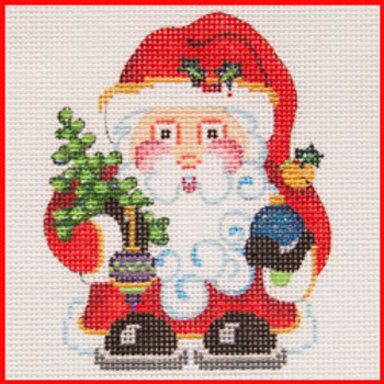 CORS-04 Santa holding ornament and tree 4" x 3 1/4" 18 Mesh Strictly Christmas